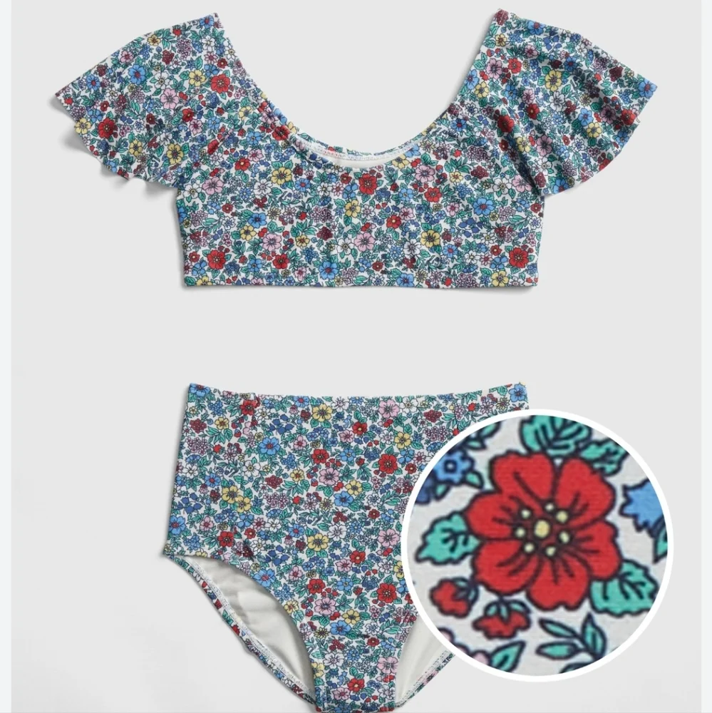 Girl's floral polka dot swimming suit and flower bikini bundle
